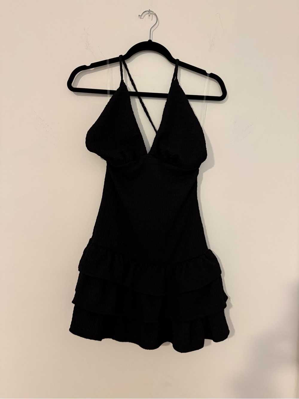 Altar'd State Halter Black Ruffle Tiered Mini Dress